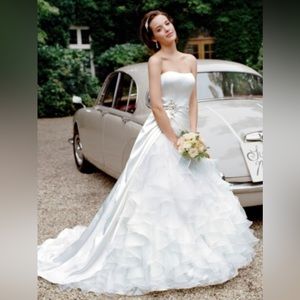 David’s Bridal satin ball gown with ruffled organza underlay STYLE # WG3220